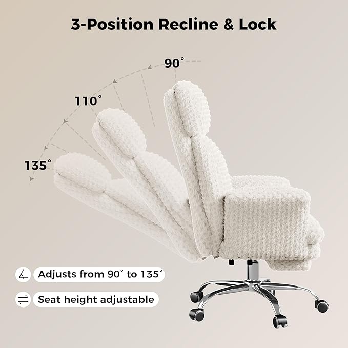 HOMRELEXA Big and Tall Office Chair, Flip Armrests for Pets & Cross Legged Sitting, Executive Ergonomic Computer Gaming Chair with Foot Rest, White Rose Velvet Wide Seat Reclining Desk Chair
