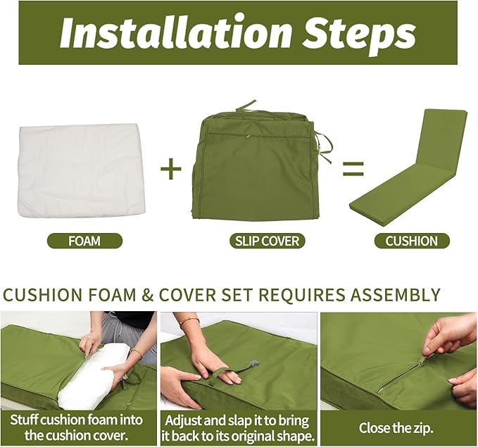 Outdoor Chaise Lounge Cushions for Patio, 72"x22"x3" Lounge Chair Cushions Set of 2, Waterproof Replacement Seat Cushions for Outdoor Furniture