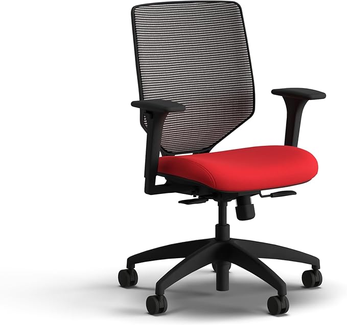 HON Solve Office Chair, Ergonomic Office Chair Mesh Back Support, Adjustable Lumbar Support, Height Adjustable Arms, Black Frame, Ruby