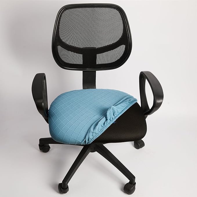 Melaluxe Stretch Jacquard Office Chair Cover, Removable Washable Desk Chair Cover Rotating Chair Seat Slipcover, Blue