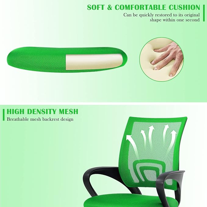 Office Chair, Desk Chair with Lumbar Support Arms, Adjustable Computer Chair with Breathable Mesh Backrest, Home Office Desk Chairs for Student, Adults, Study, Dorm, Comfortable Office Chair(Green)