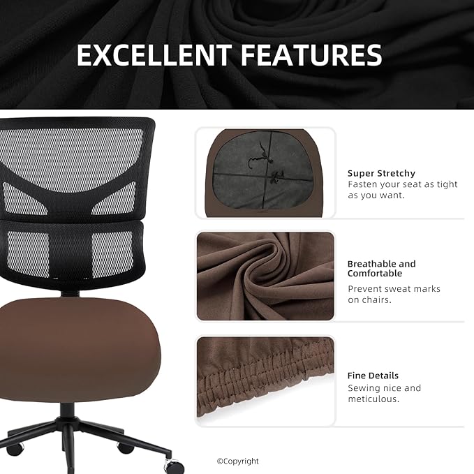 DIVA EN CAMINO DEC Stretchable Desk Office Chair Seat Cushion Covers - Universal Spandex Computer Chair Slipcover - Removable Washable Cushion Protectors for Dogs, Cats, Pets (Mocha)