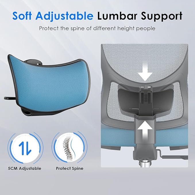 Soohow Ergonomic Office Chair, Mesh Home Desk Chair with Armrest, High Back Office Chair with Adjustable Lumbar Support and Headrest, Comfy Recling Swivel Chair for Home and Office, Black & Navy