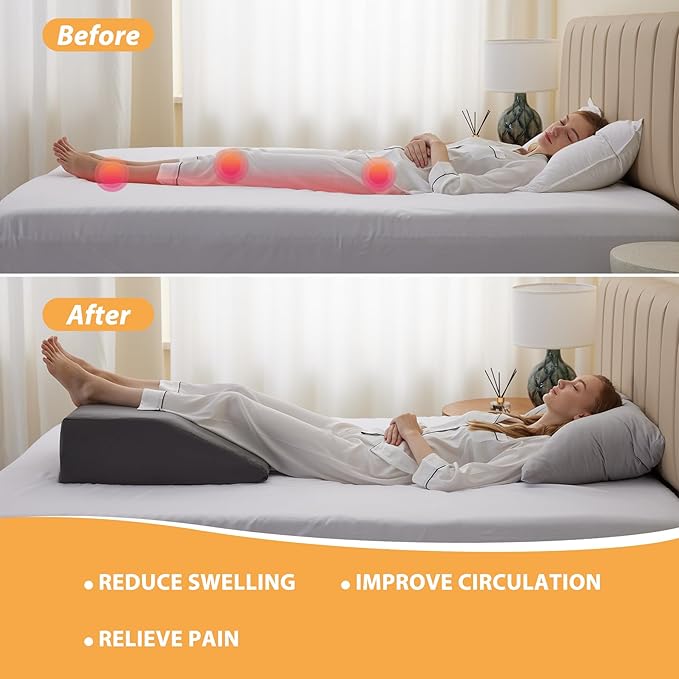Bedluxe Leg Elevation Pillows, Leg Pillows for Sleeping, Cooling Gel Memory Foam Top, Wedge Pillow for Legs, Leg Wedges for Circulation, Swelling, After Surgery - Removable Cover (10 Inch, Dark Grey)