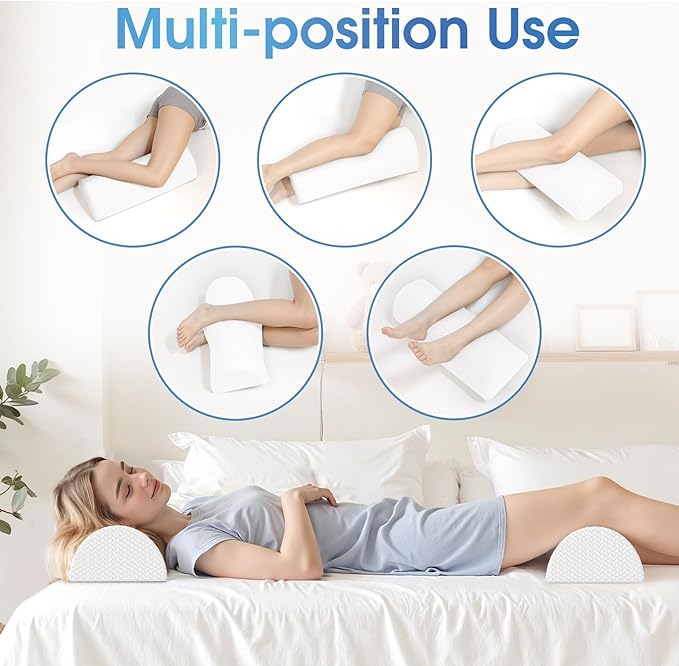 TranquilRelax 2 Pack Knee Pillow for Back Sleeping Memory Foam Half Moon Bolster Pillow for Legs, Under Knee Support, Ankle & Foot Comfort Orthopedic Pillow for Side Sleepers, White