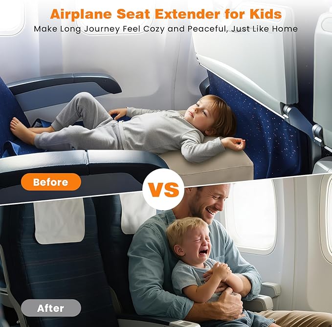 Inflatable Foot Rest Pillow for Travel, 4 Height Adjustable Leg Rest Pillow for Economy Class, Car, Office and Homes
