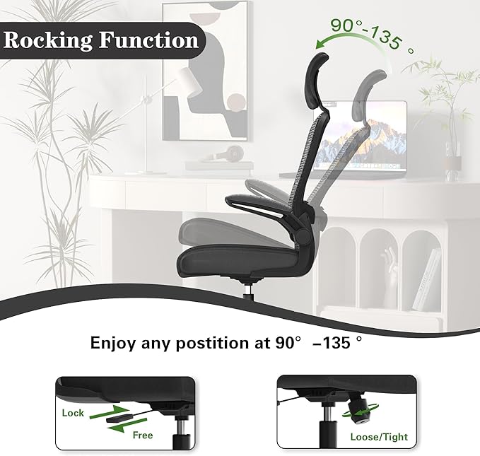 Ergonomic Office Chair for Long Hours Sitting – Back & Neck Pain Relief, Adjustable Lumbar Support & Headrest, High-Density Foam Seat, Ideal for Work & Home Office, Black