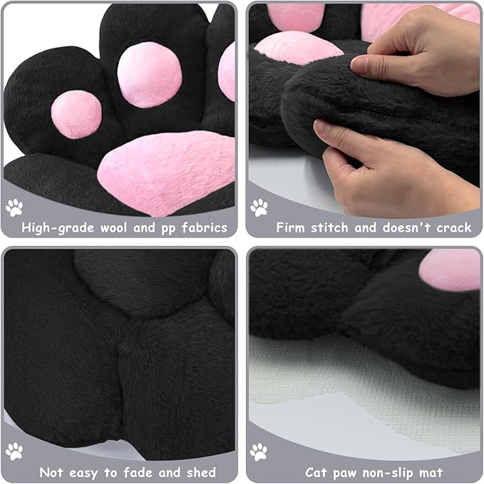 DOBUONO Cat Paw Cushion Kawaii Office Chair Cushion Comfy Plush Gaming Chair Cushion Kawaii Seat Cushion for Girl, Cute Gaming Accessories Room Bedroom Decorate 28"x 24" (Black)