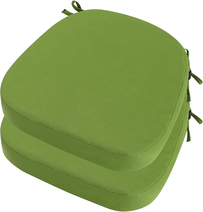 idee-home Outdoor Chair Cushions Set of 2, 19" x 19" Thick D-Shaped Patio Furniture Outdoor Seat Cushions Waterproof with Ties, Dining Pads