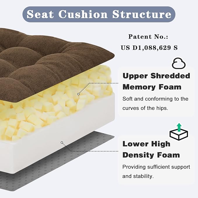 baibu Large Memory Foam Recliner Cushions for Elderly, 20x20x5 Inch Thick Dual-Layer Patent Design Non-Slip Recliner Seat Cushion for Couch for Easy to Stand Up & Reduce Hip & Lumbar Pain, Brown