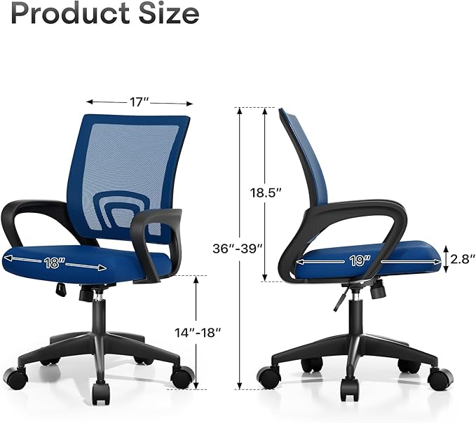 Athena Collection Office Chair - 330Lbs, Breathable Mesh Desk Chair Thickness Cushion with Lumbar Support & Armrest, Rolling Swivel Adjustable Tilt Lock for Home Office/Gaming, Bedroom Study