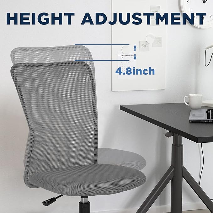 FDW Home Office Chair Mid Back Mesh Desk Chair Armless Computer Ergonomic Task Rolling Swivel Chair Back Support Adjustable Modern with Lumbar Support,Grey