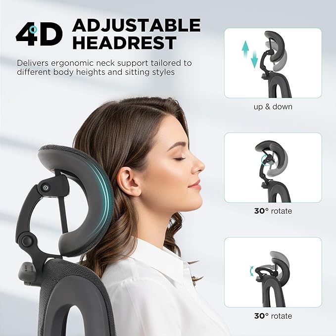 Ergonomic Office Chair with 3-Zone Dynamic Lumbar Support, Big and Tall Mesh Office Chair with Footrest, Adjustable Seat Depth,4D Headrest,6D Armrests, Swivel Executive Chair for Home Office,Black