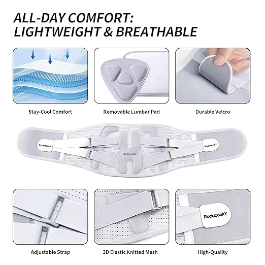Lower Back Brace for Women Men, Adjustable Lumbar Support with Ergonomic Metal Stays for Work,Lifting,Drive,Fitness, Breathable Fabric Support Belt with 3D Pad, Grey,Size XL,Waist 45"-52"