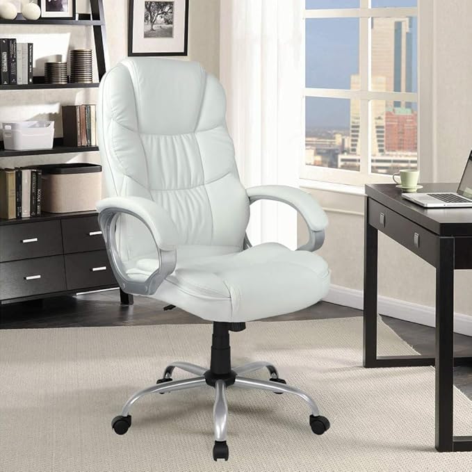 Ergonomic Office Chair Cheap Desk Chair Computer Chair with Arms Modern Executive Rolling Swivel Chair for Back Pain Adults Women,White