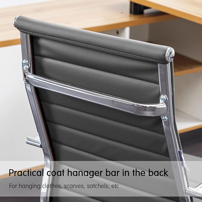 Home Office Chair Ribbed, Modern Leather Conference Room Chairs,Ergonomic Office Desk Chair, High Back Computer Chair, Adjustable Swivel Chair with Arms (Grey)
