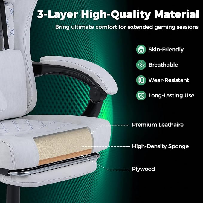 Goplus Gaming Chair, Ergonomic Office Chair with Foot Rest, Lumbar Support, Linkage Armrests, Detachable Headrest, 360°Swivel Computer Chair w/Adjustable Backrest & Height, 330 lbs Capacity (Grey)