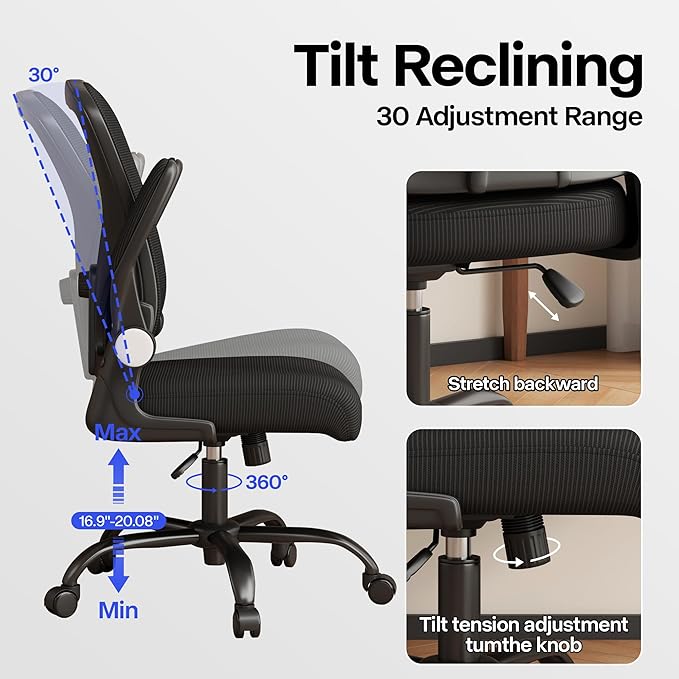 Office Chair, Ergonomic Desk Chair with Adjustable Lumbar Support Flip-up Arms,Comfortable Swivel Mesh Back Computer Chair Executive Task Chair for Home Office Use (Black)
