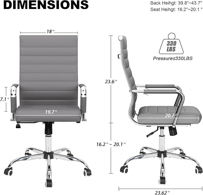 Okeysen Office Desk Chair, Ergonomic Leather Modern Conference Room Chairs, Executive Ribbed Height Adjustable Swivel Rolling Chair for Home Office