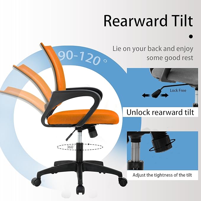 Orthopedic Office Chair - Supportive Backrest with Adjustable Seat Height & Tilt (Doctor Recommended Design), PVC Base, Orange
