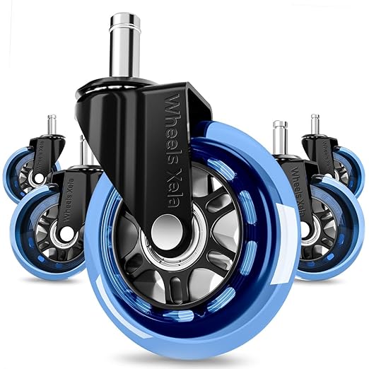 Wheels Xela Blue Office Chair Wheels, Set of 5, 3 Inch Heavy-Duty Replacement Rubber Wheels for Desk & Gaming Chair are Easy to Install & Suitable for All Floor Types