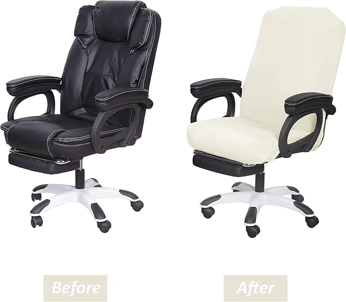 SARAFLORA Office Chair Cover- Large, Ivory- Removable Computer Chair Cover for Office Chair with Zipper for Universal Rotating Chair Desk Chair Cover High Back Chair Seat Washable Protector for Pets