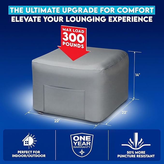 Pittman Inflatable Ottoman Foot Rest for Camping - Outdoor Pouf Ottoman is Waterproof for Camping & Patio - Removable Cover for Easy Cleaning - Inflatable Foot Stool Matches Our Popular Furniture Set
