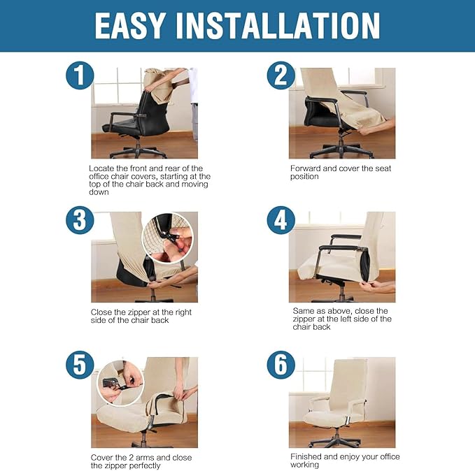 H.VERSAILTEX Office Chair Cover with Armrest Stretchable Computer Desk Chair Cover Thick Checked Jacquard High Back Office Seat Cover for Universal Rotating Chairs (Large Size,Natural)