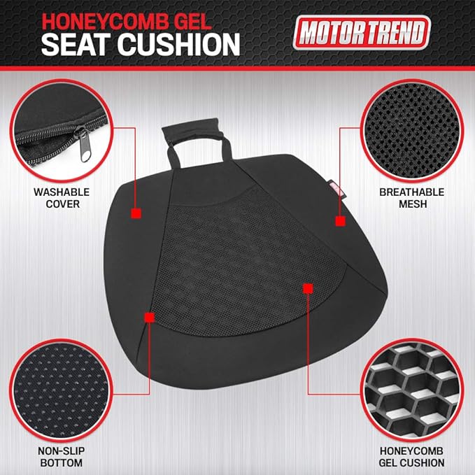 Motor Trend Honeycomb Car Seat Cushion – Made for Maximum Coccyx Comfort & Back Tailbone Pain Relief, Ideal for Car and Office Chairs (MTCG-120)