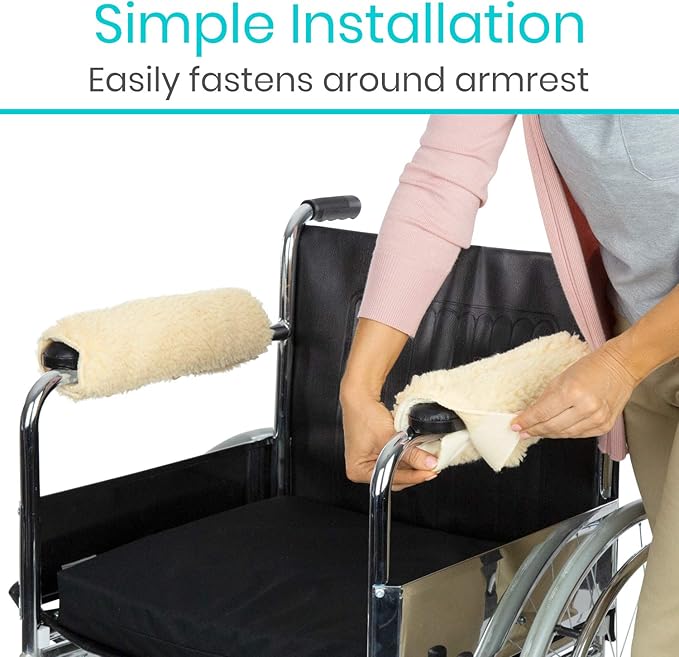 Vive Wheelchair Armrest Pads (2 PCS) - Memory Foam Sheepskin Cushion Accessories for Transport Electric Wheel Chair Arm Rests - for Adults, Seniors, Handicapped - Soft Support for Office Chair