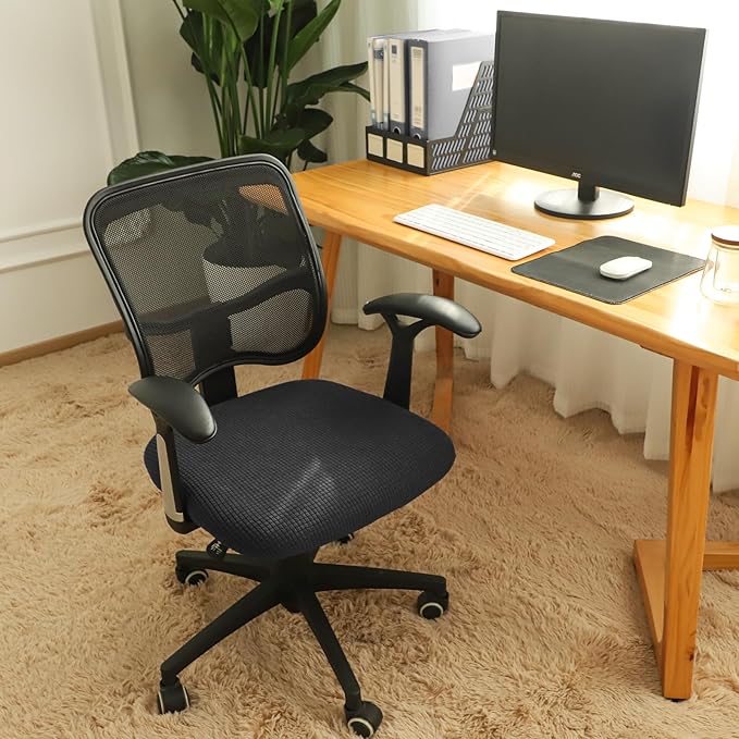 FORCHEER Black Office Chair Seat Cover Water-Resistant 18inch Stretch Jacquard Computer Chair Seat Cushion Slipcover 1 Piece Washable