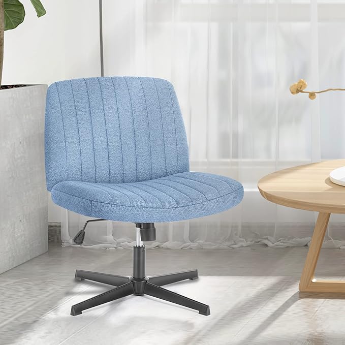 Sweetcrispy Criss Cross Chair Legged, Armless Office Swivel Desk Chairs No Wheels, Vanity Height Adjustable Wide Seat Comfy Cute Computer Task Seating for Home Bedroom,Blue