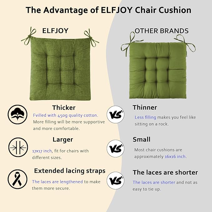 ELFJOY Rocking Chair Cushion Large Rocking Chair Pads with Ties Premium Linen High Back and Seat Cushion 2 Piece Set (Linen Olive Green)