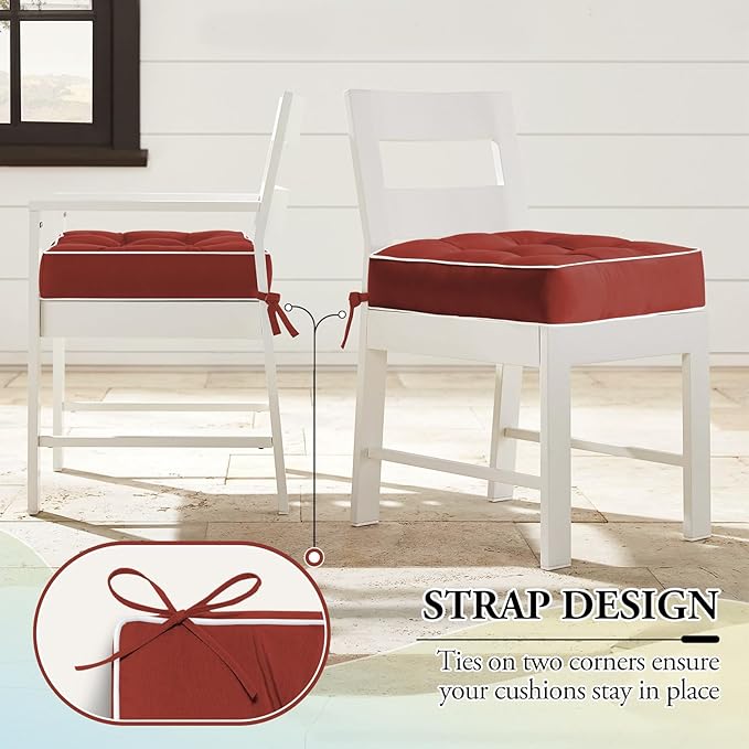 Wellsin Outdoor Chair Cushions Set of 2, Patio Cushions for Outdoor Furniture, Tufted Water-Resistant Outdoor Chair Pads, 19 x 19 Inch, Brick Red
