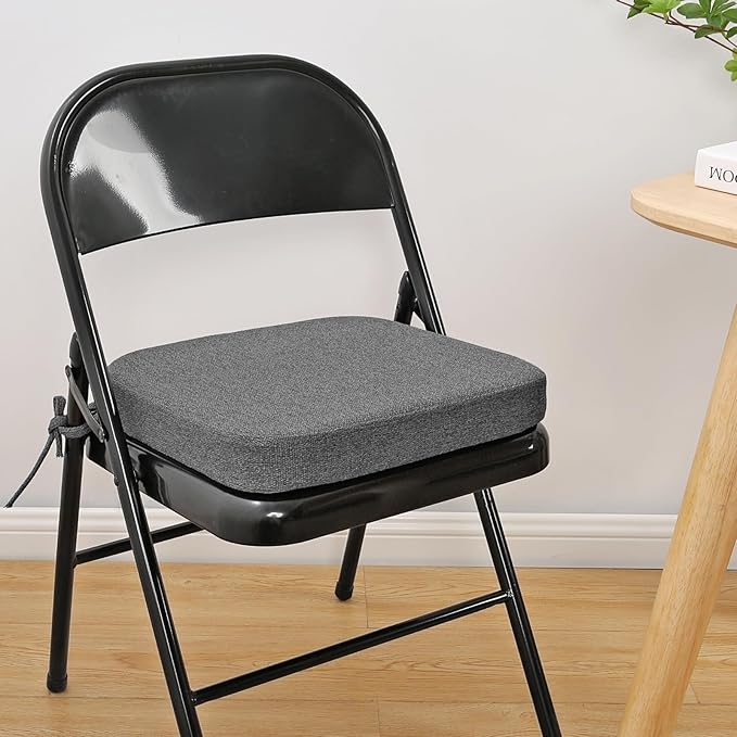 SINOSSO Memory Foam Chair Cushions for Folding Chairs 6 Pack, Thickened 2" Square Pads with Ties for Kitchen Chairs, Indoor Non-Slip Dining Chair Seat Cushions (Set of 6, Dark Grey)