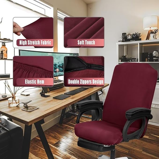 SARAFLORA 2 Pack Office Chair Cover, Stretchable Desk Chair Cover Removable Computer Chair Cover for Office Chair with Zipper Universal Spandex Rotating Chair Cover Anti-dust Chair Slipcover,Burgundy