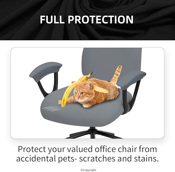 Super Stretchable Separate Office Chair Seat Covers - Universal Spandex Computer Chair Slipcover - Rotating Backrest Coverings & Cushion Protectors & Armrest Covers for Dogs, Cats, Pets, Mid Gray
