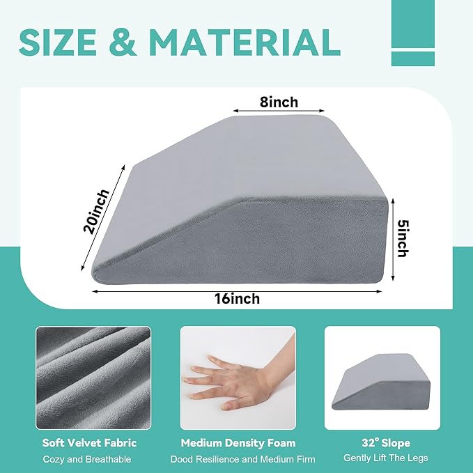 HOMBYS Extra Large Recliner Leg Pillow Support, 5 inch Thick Foam Foot Rest Cushion for Couch, Ergonomic and Multifunctional Leg Elevation Pad for Sofa, Chair, Bed(Grey)