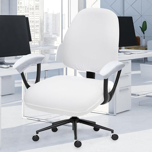 Stretchable Separate Office Chair Seat Covers with Armrest Covers - Universal Stretch Computer Chair Slipcover - Washable Rotating Backrest Coverings & Cushion Protectors for Dogs, Cats, Pets, White
