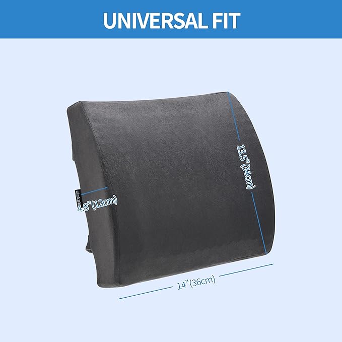 Lumbar Support Pillow for Office Chair - Memory Foam Back Cushion for Chair, Car, Couch - Lumbar Pillow Promotes Better Posture, Back Pain Relief with Adjustable Strap & Non-Slip
