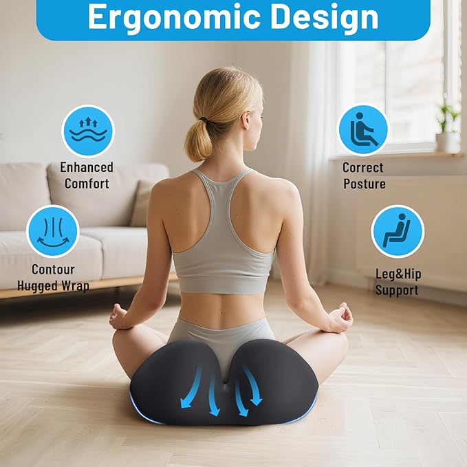 CushZone Memory Foam Seat Cushion for Office Chair, Ergonomic Coccyx Cushion for Desk Chair, Tailbone Support Pillow for Long Sitting, Non-Slip Seat Pad for Home, Car, Gaming Chair (Grey, X-Large)