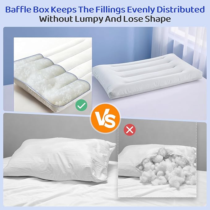 Flat Pillow - Ultra Thin & Adjustable Low Pillow for Side Back Stomach Sleepers, Relief Neck & Shoulder Pain, Customizable Support with Baffle Box Design to Hold Shape, Cotton Cover as Insert