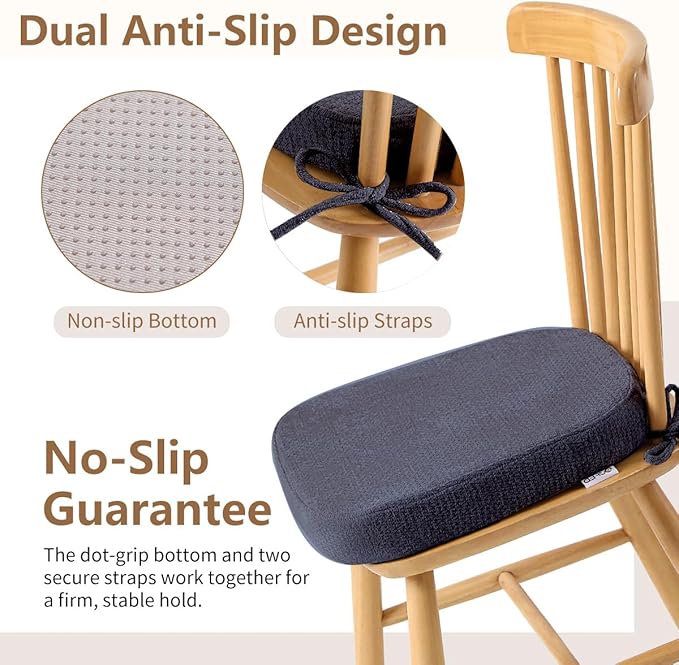 D-Shaped Chair Cushions for Dining Chairs, 2.5” Thick Chair Pads with Washable Comfortable Textured Cover, Non Slip Kitchen Chair Cushions with Ties, 16.5" x 16.5", 6 Pack, Navy