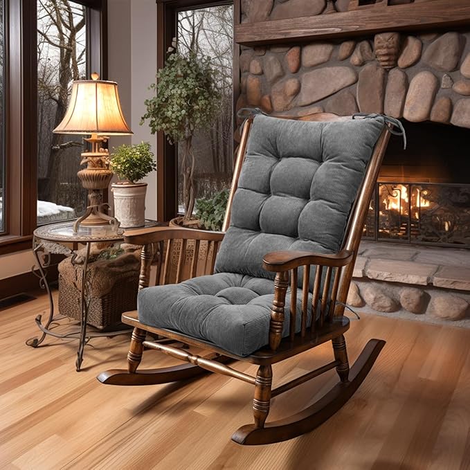 Lokex Rocking Chair Cushion Only,Tufted Non-Slip Comfortable Rocking Chair Cushions Indoor with Ties,Striped Rocking Chair Pads (Gray-S2064-19, 21x17/17x17)