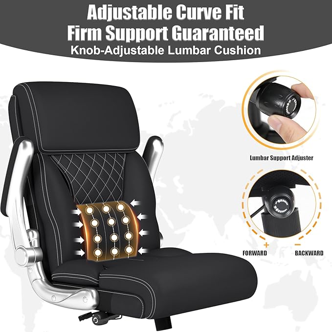 Ergonomic Leather Office Chair with Adjustable Lumbar Support, Flip-Up Armrests Desk Computer Chair, Swivel PC Chair with Rocking Function