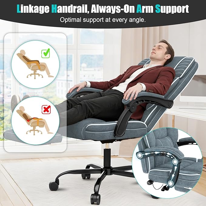 Executive Office Chair with Footrest, Ergonomic Reclining Computer Desk Chair with Adjustable Lumbar Support, 360° Swivel, Breathable Fabric, 400lbs Capacity for Home & Office