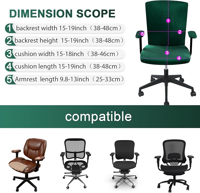 Tallew 4 Pcs Office Chair Covers Set Computer Universal Protective Stretchable Chair Seat Covers Desk Armrest Slipcovers Pads Office Cushion Backrest for Rotating(Dark Green)