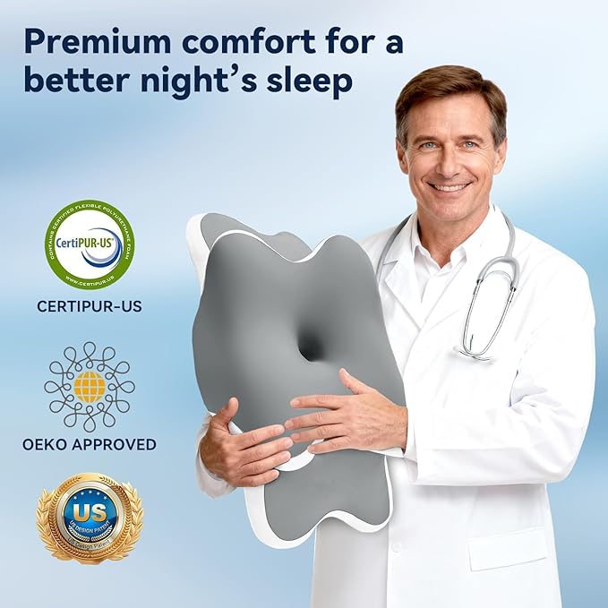 Sleep Apnea Pillow with Neck Pain & Snoring Relief -Orthopedic Cervical Pillow, Ergonomic Contour Memory Foam for Side, Back,Stomach Sleepers, Medium Firm (Darkgrey, Queen Size 25" lx15 wx5.8 h)