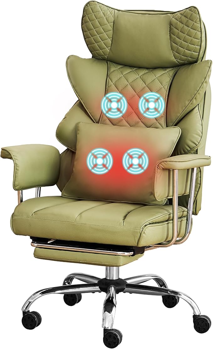 DYHOME 500 Lbs Kneading Massage Office Chair with Foot Rest, Ergonomic Reclining Home Computer Chair, High Back Thick Cushion Big & Tall Office Chair, Comfy Leather Heavy Duty Executive Chair, Green