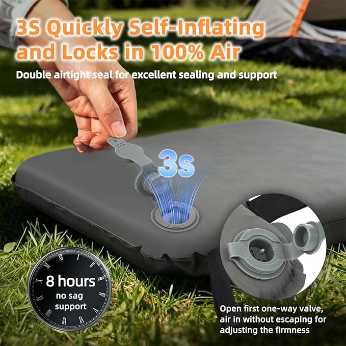 Inflatable Seat Cushion,Self-Inflating Portable Travel Airplane Stadium Seat Cushion for Airplane Long Flight,Compact Lightweight Memory Foam Travel SeatCushion Pad for Bleacher Camping Outdoor Office
